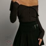 Bluzka prążkowana z kołnierzem LIDIA brązowa