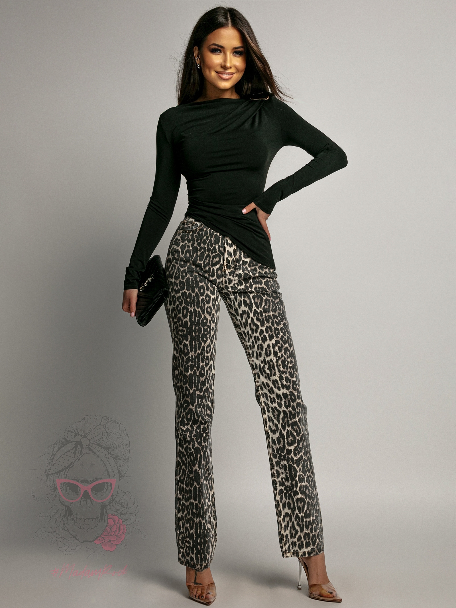 Spodnie jeansowe Strej w panterkę Spodnie jeansowe Strej w panterkę