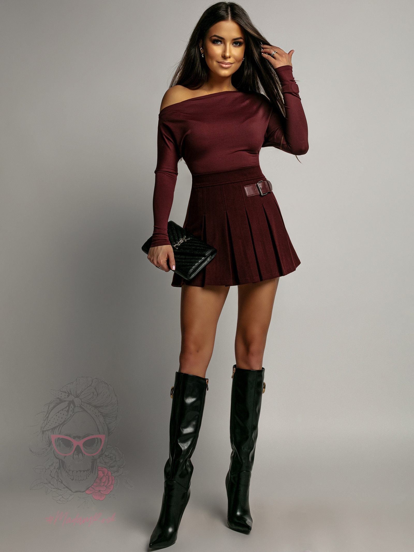 Bluzka z lejącym dekoltem Litsa bordowa