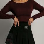 Bluzka basic na długi rękaw Osso bordowa