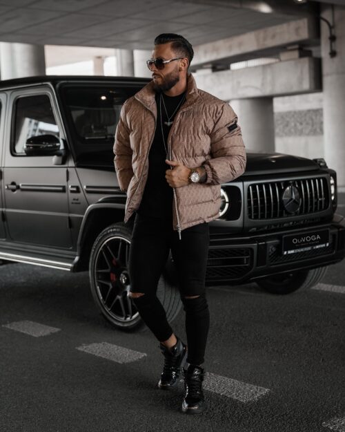 Kurtka męska z kołnierzem FLOW OLAVOGA beżowa