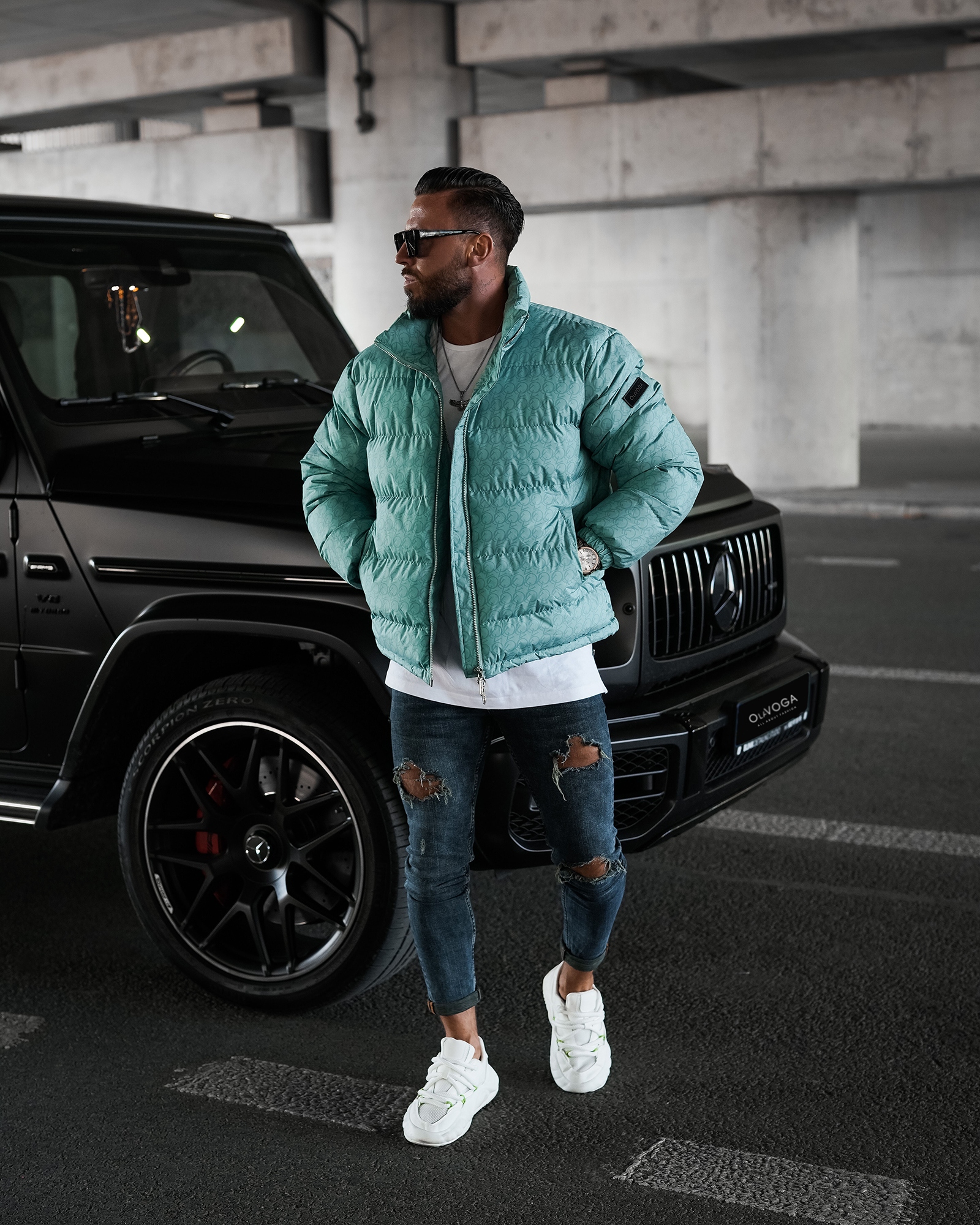 Kurtka męska z kołnierzem FLOW OLAVOGA miętowa