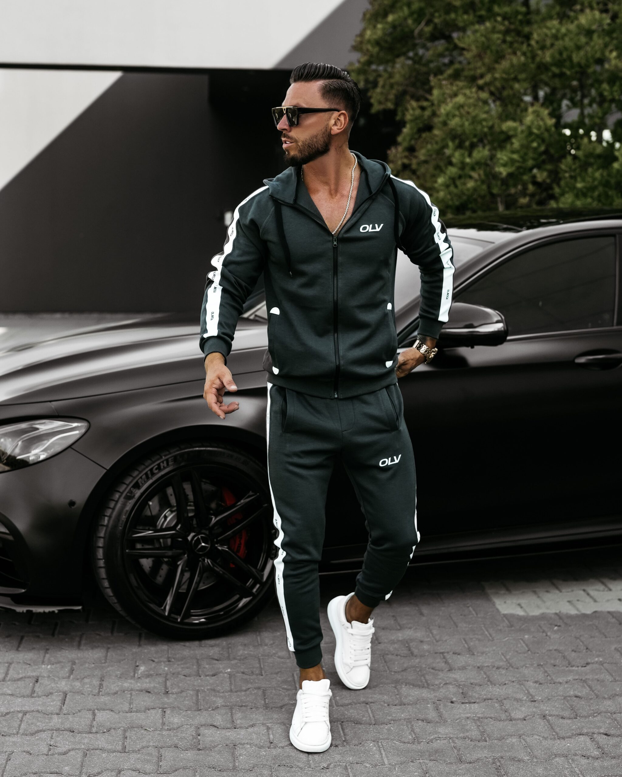 Komplet dres męski z lampasem WEEK OLAVOGA grafitowy