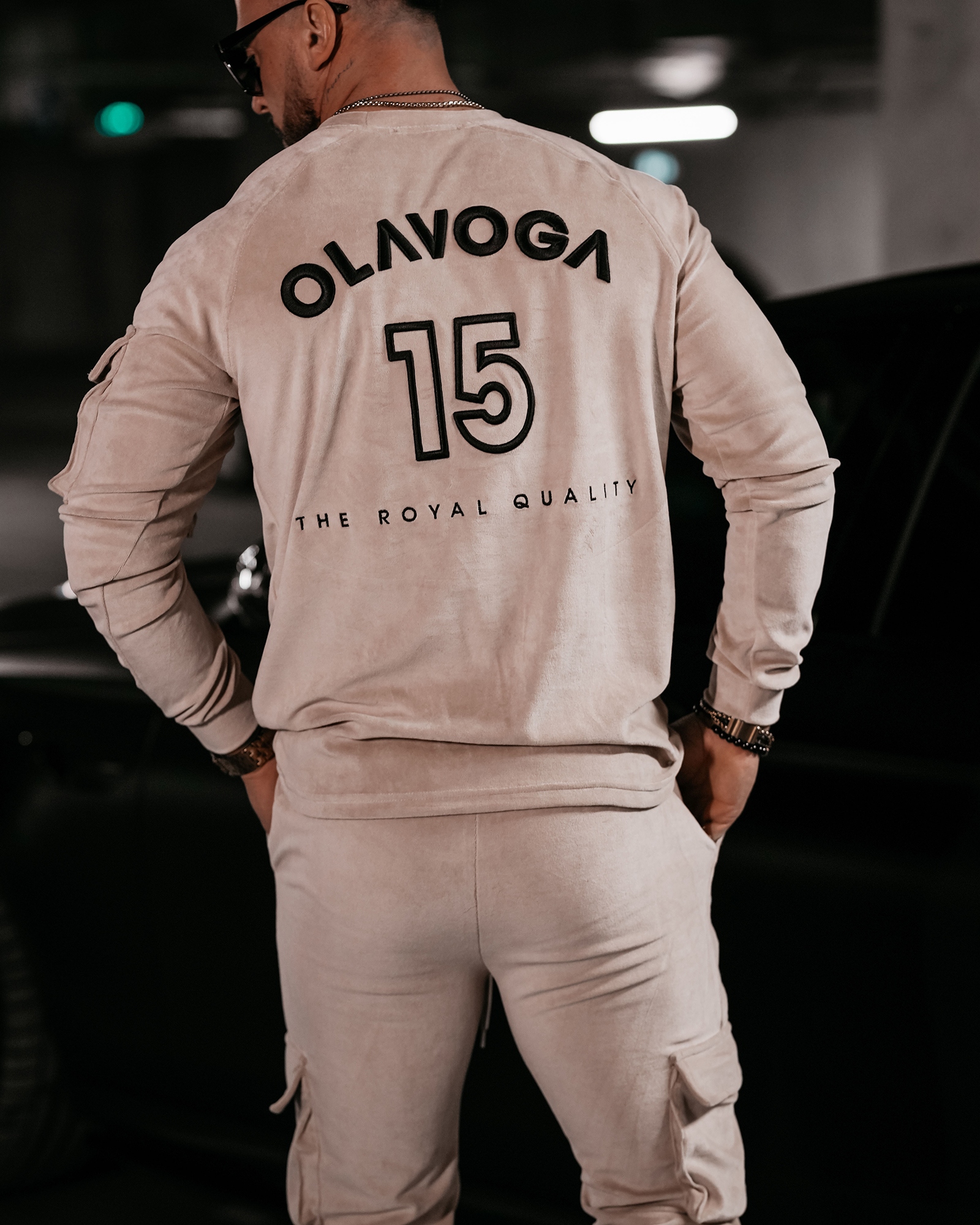 Dres męski welurowy CARGO OLAVOGA beżowy Dres męski welurowy CARGO OLAVOGA beżowy