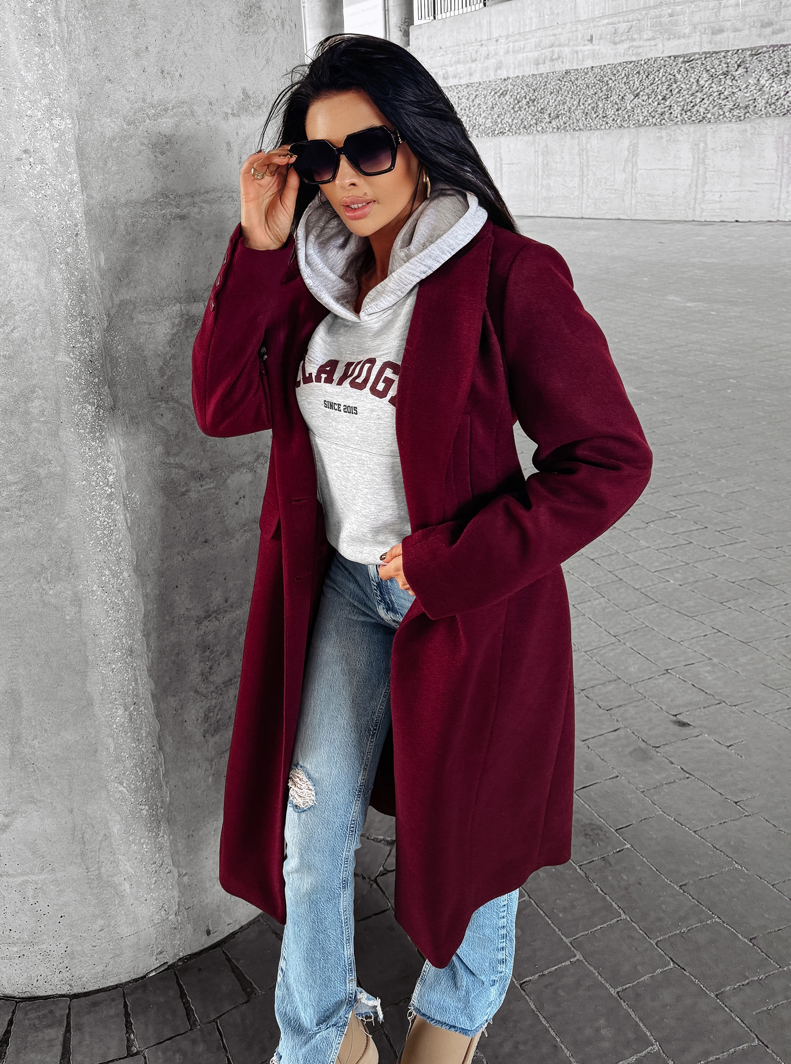 Płaszcz casualowy PRIMO OLAVOGA bordowy