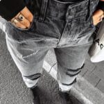 Spodnie jeansowe z przetarciami TYPER OLAVOGA szare