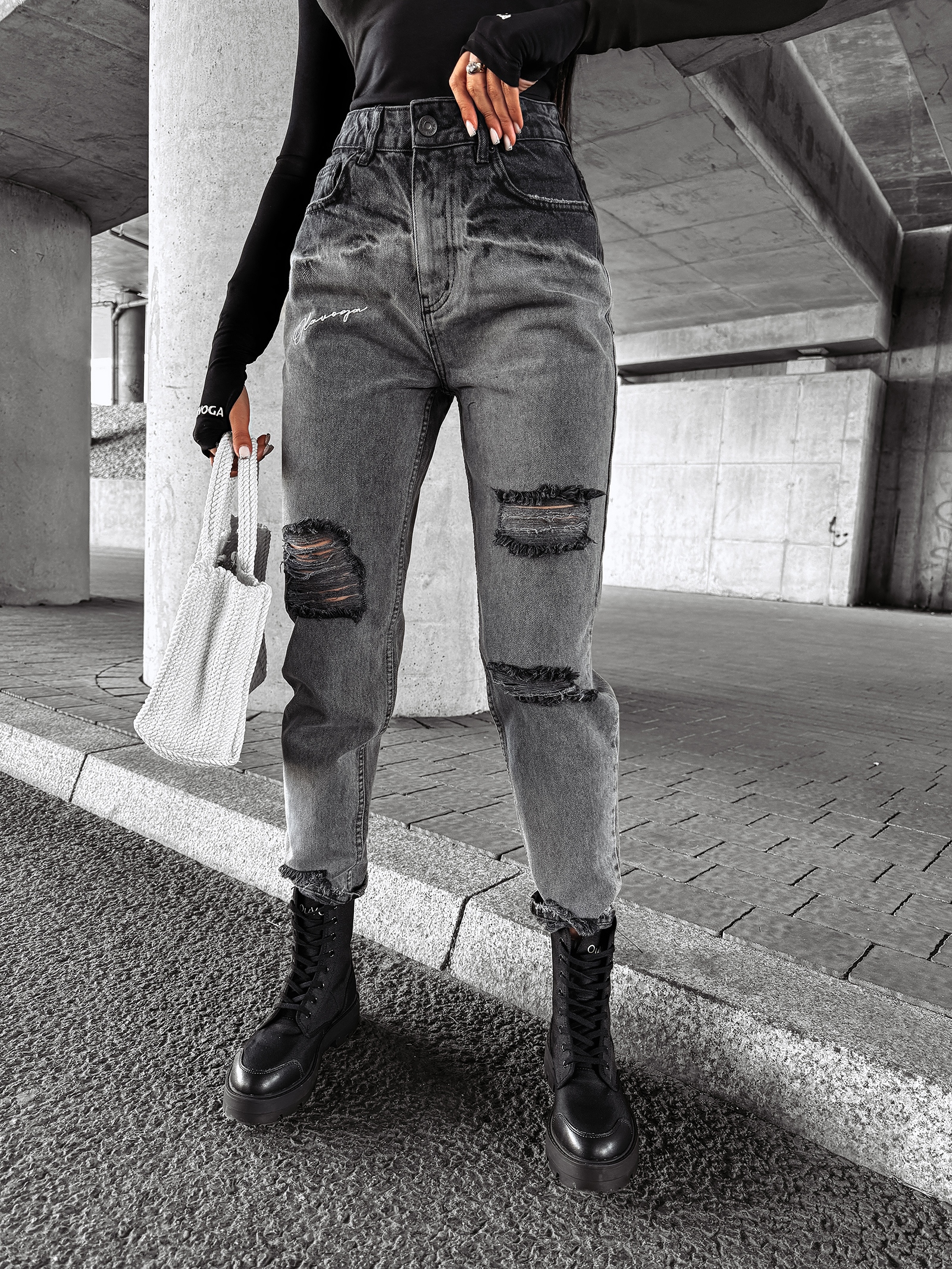 Spodnie jeansowe z przetarciami TYPER OLAVOGA szare