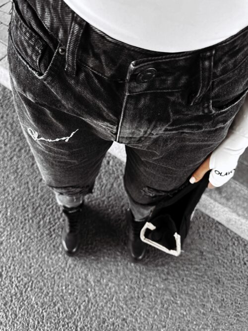 Spodnie jeansowe z przetarciami TYPER OLAVOGA ciemnoszare