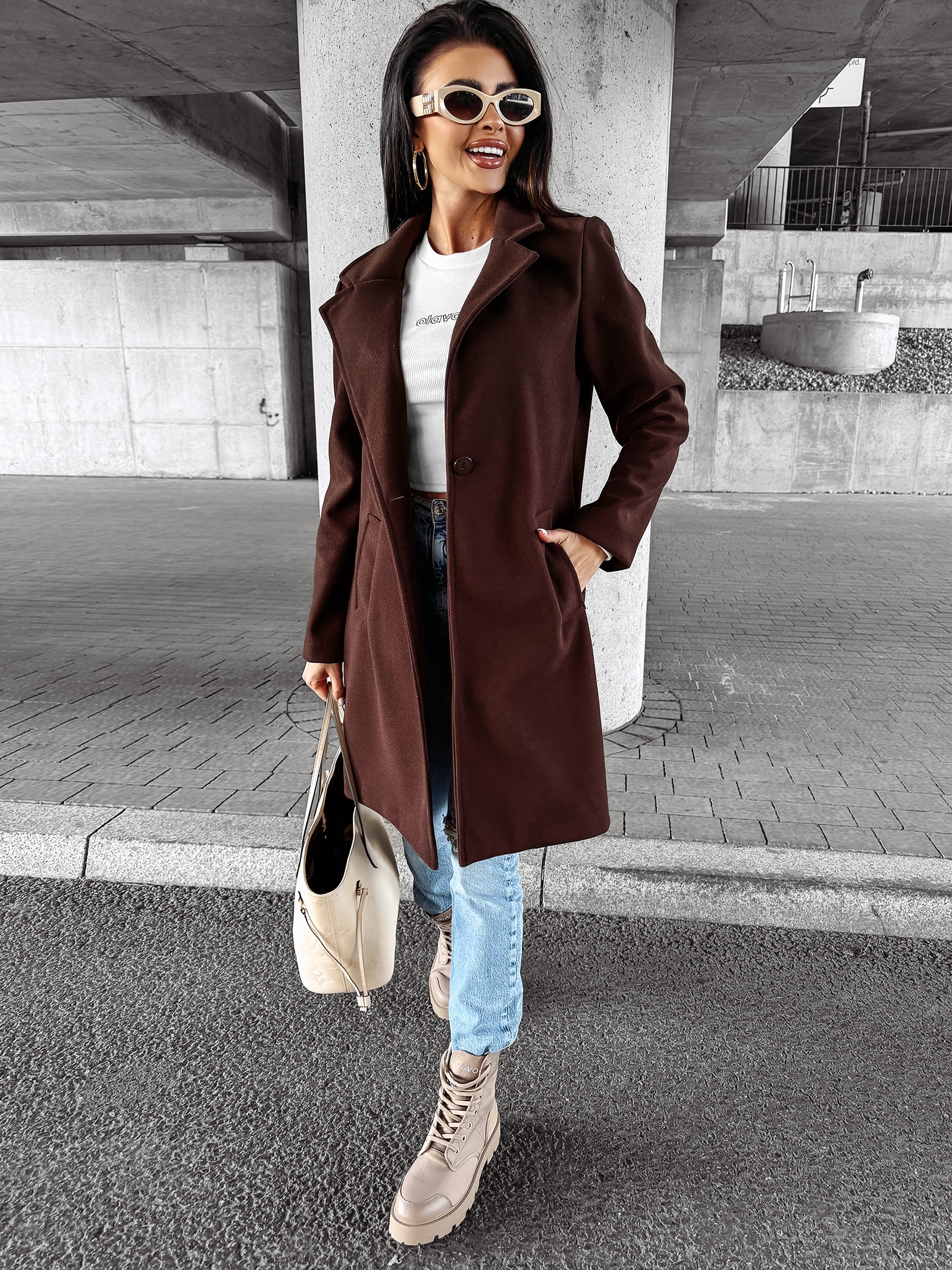 Płaszcz jesienny LOVER OLAVOGA brązowy