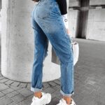 Spodnie mom jens z dziurami HORIZON OLAVOGA niebieskie