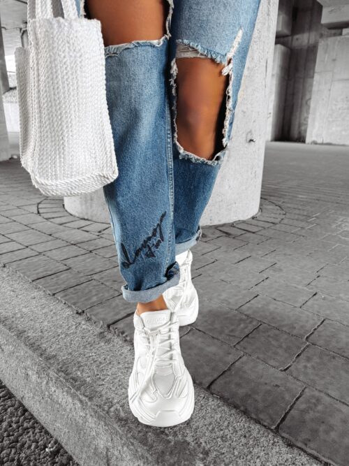 Spodnie mom jens z dziurami HORIZON OLAVOGA niebieskie