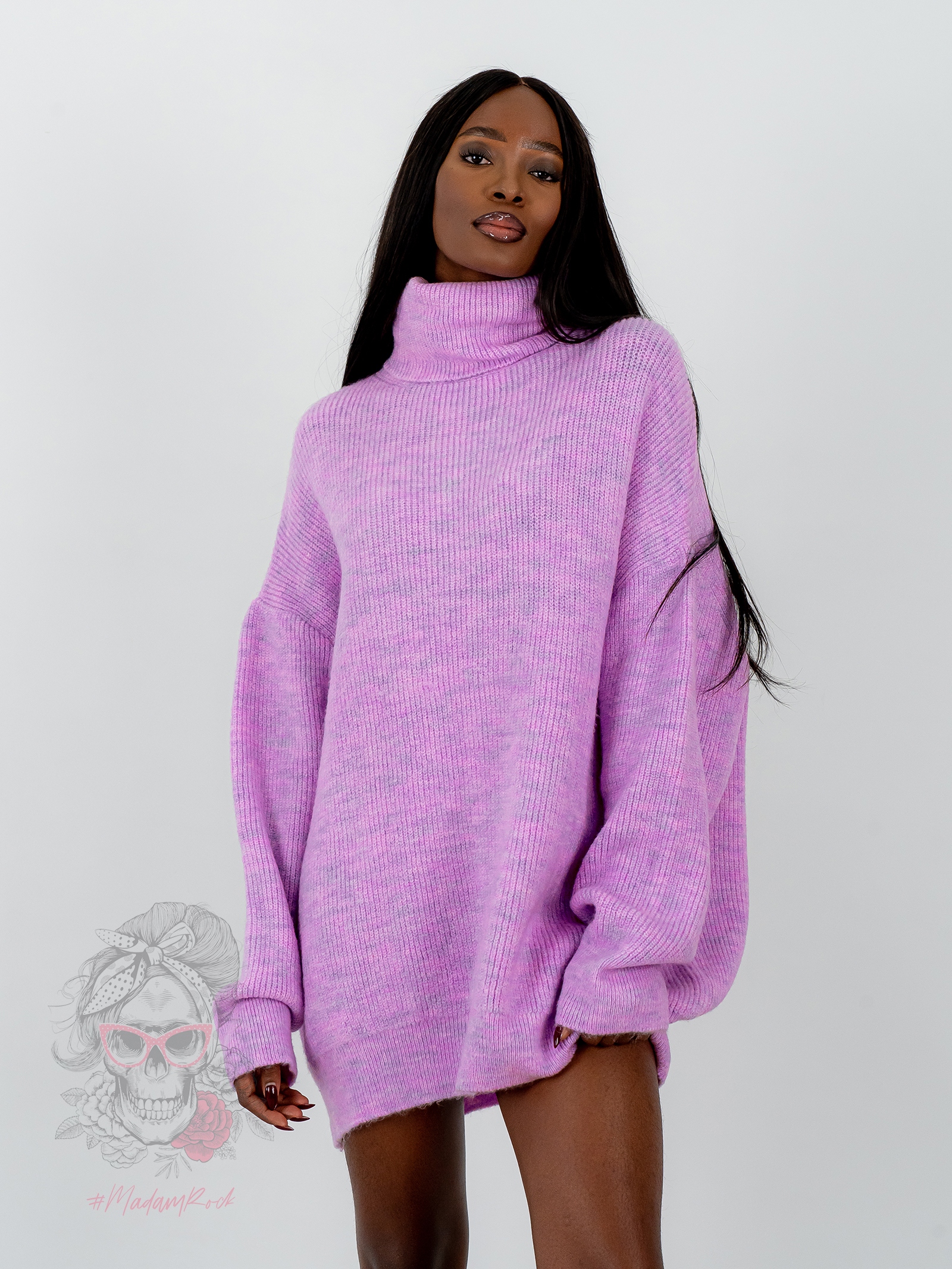 Sweter golf oversize Haat lila-róż