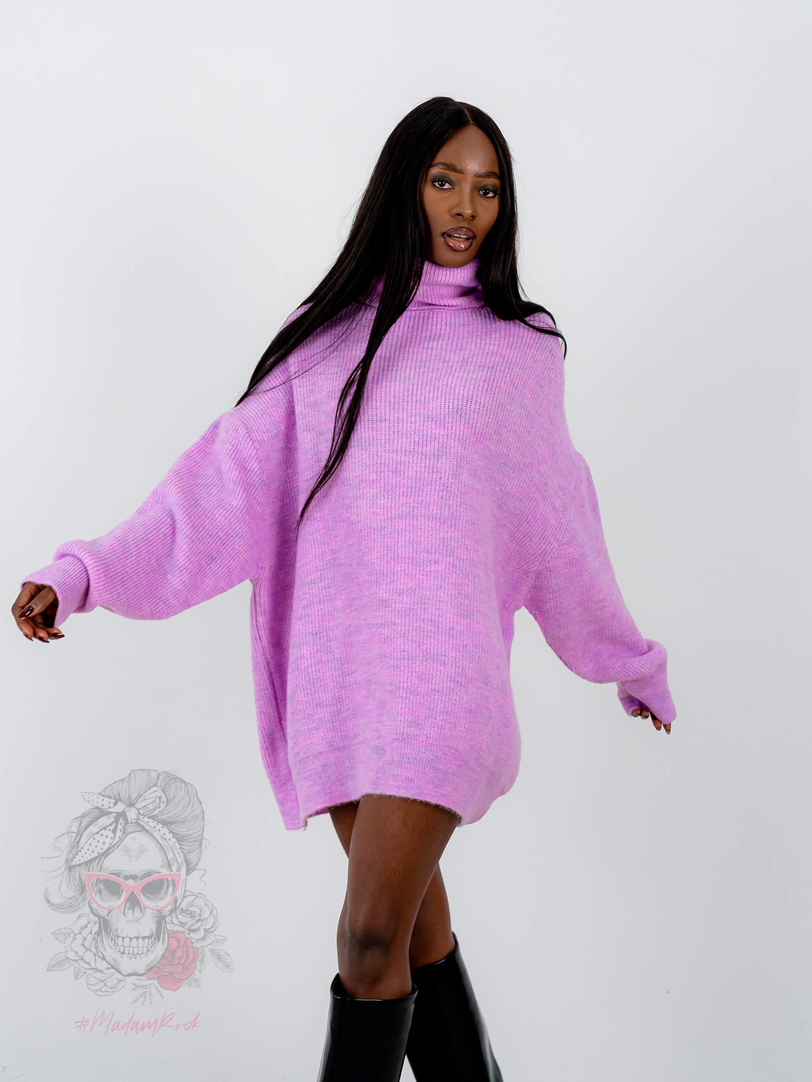 Sweter golf oversize Haat lila-róż