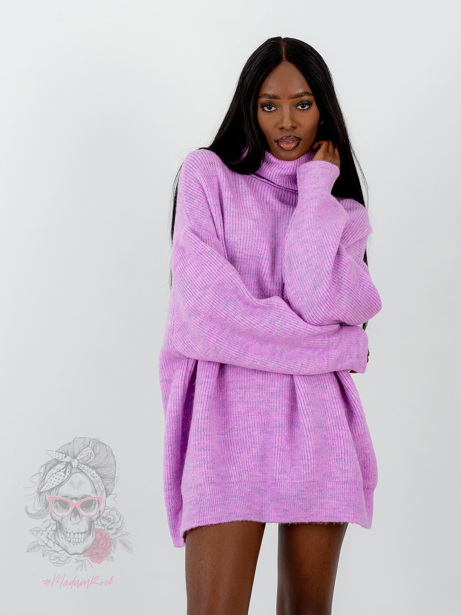 Sweter golf oversize Haat lila-róż