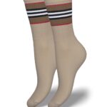 Skarpetki półfortte damskie z kolorowym ściągaczem beżowe
