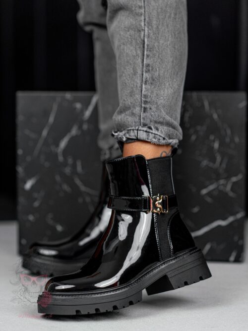 Botki klasyczne Madam Erts lakierowane czarne