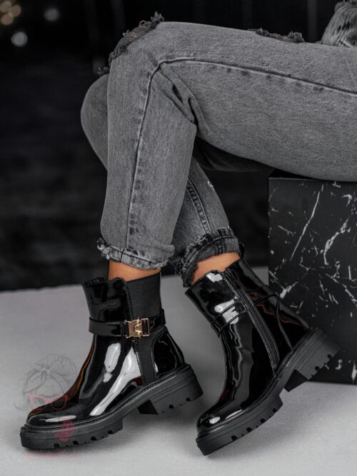 Botki klasyczne Madam Erts lakierowane czarne