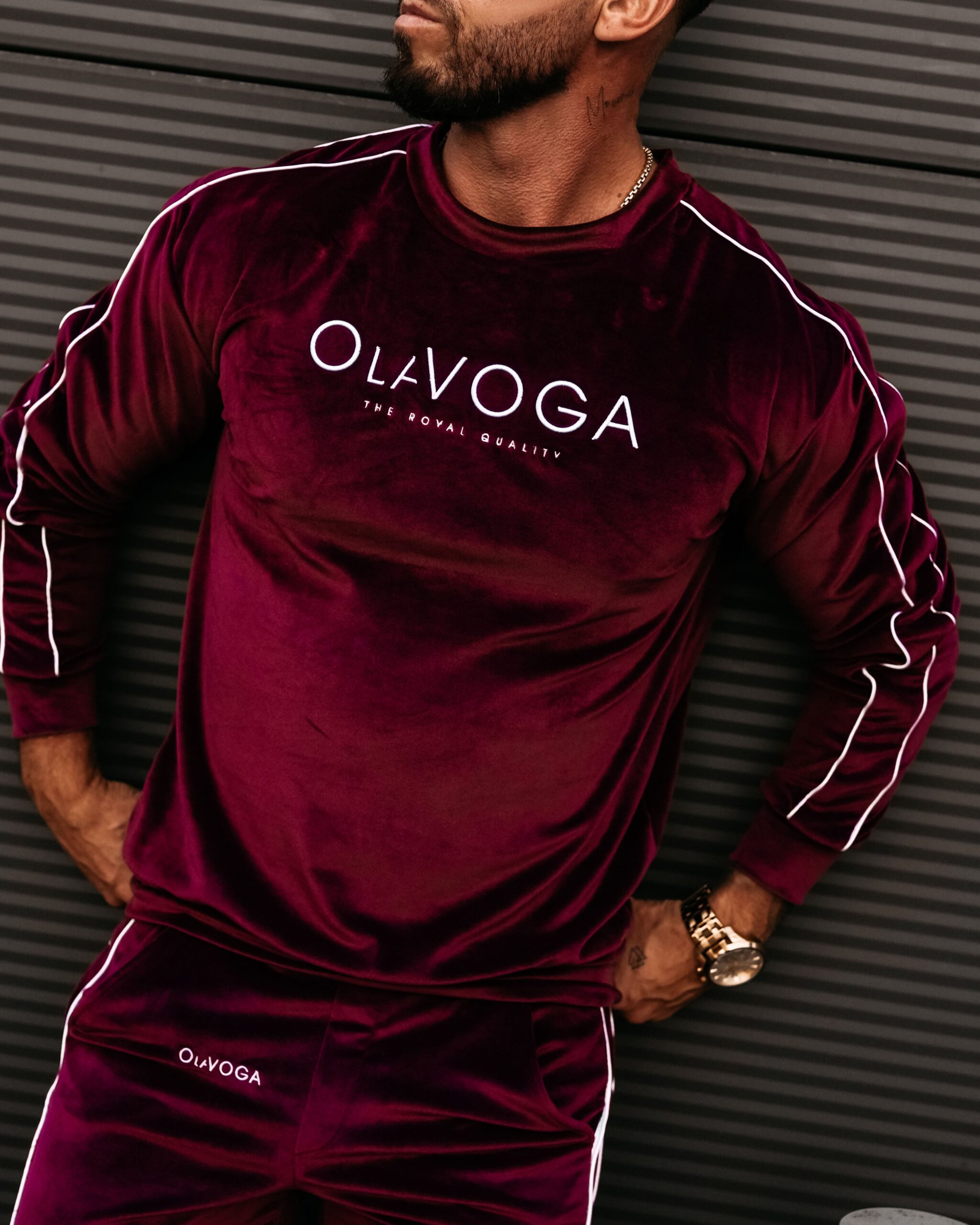 Dres męski welurowy DRESSY MEN OLAVOGA bordowy