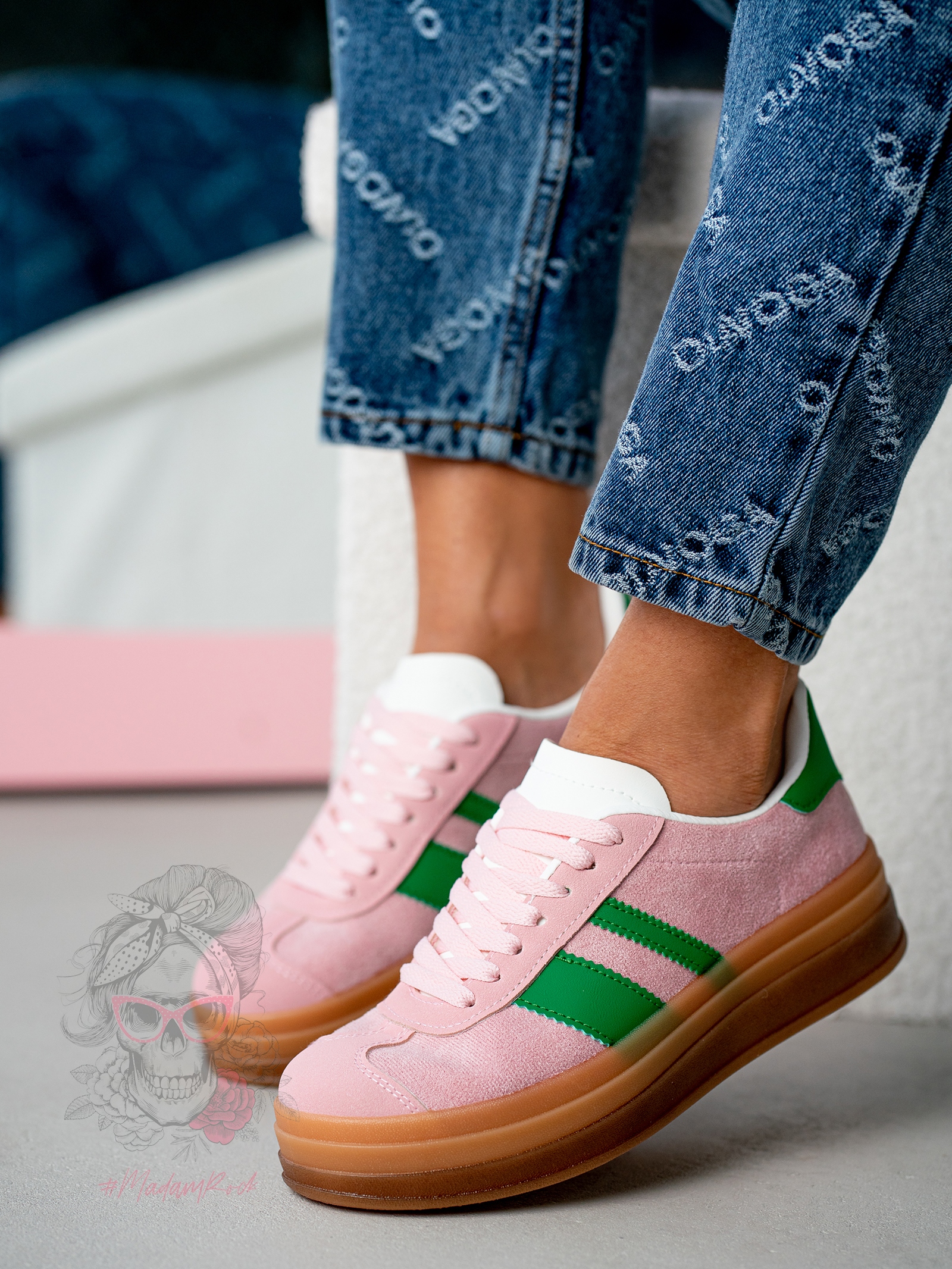 Trampki na grubej podeszwie Madam Felini pudrowe