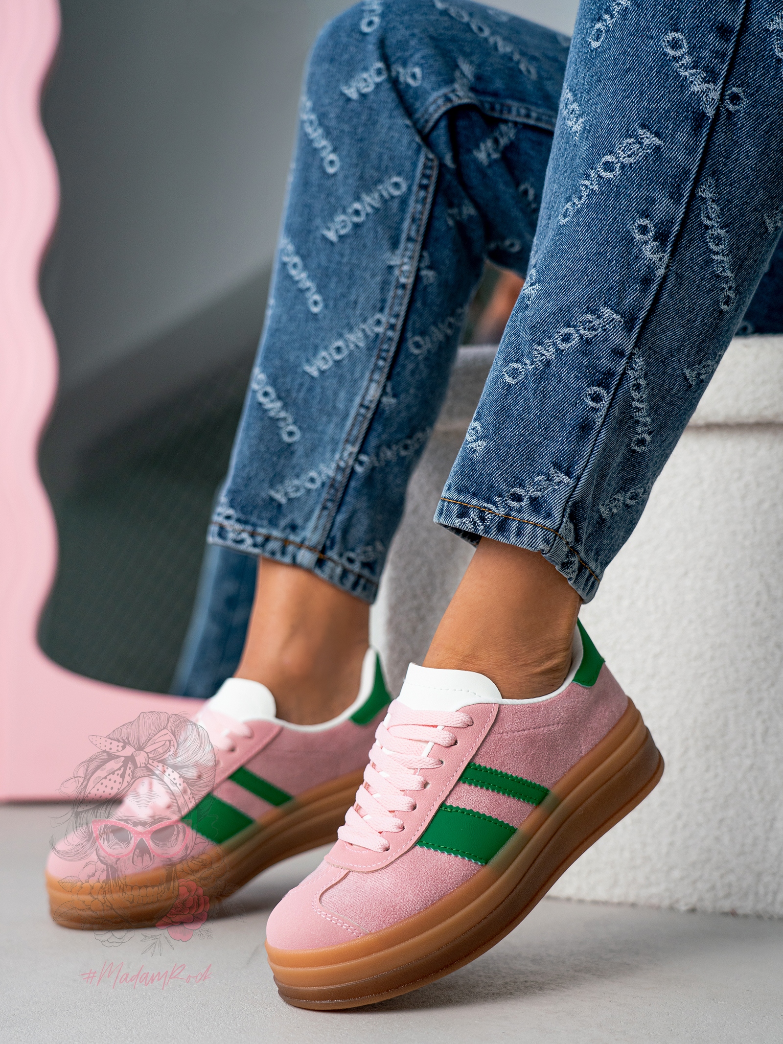 Trampki na grubej podeszwie Madam Felini pudrowe