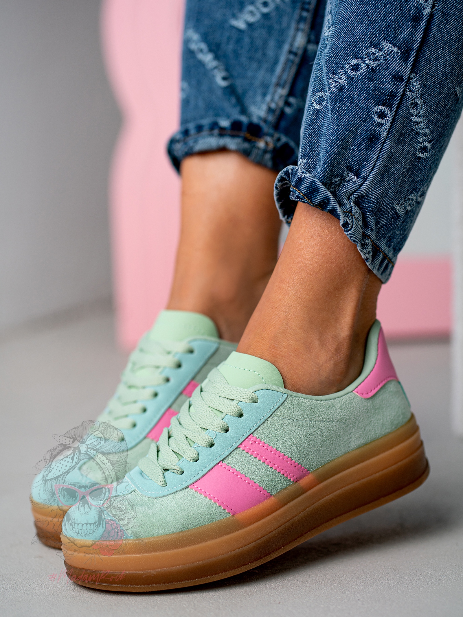 Trampki na grubej podeszwie Madam Felini miętowe