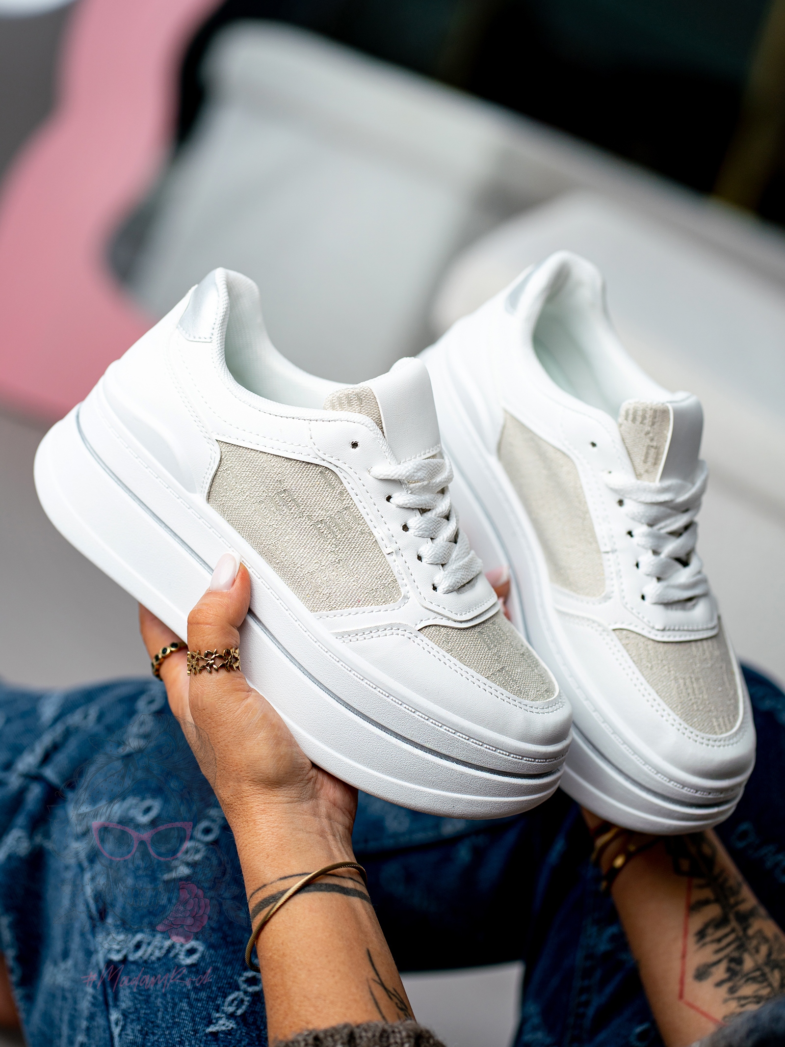 Trampki na grubej podeszwie Madam Miju białe