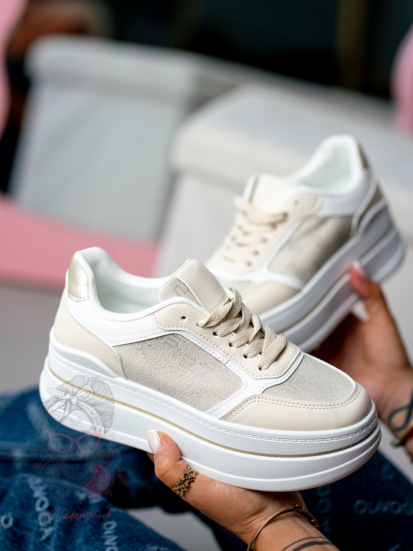 Trampki na grubej podeszwie Madam Miju beżowe Trampki na grubej podeszwie Madam Miju beżowe