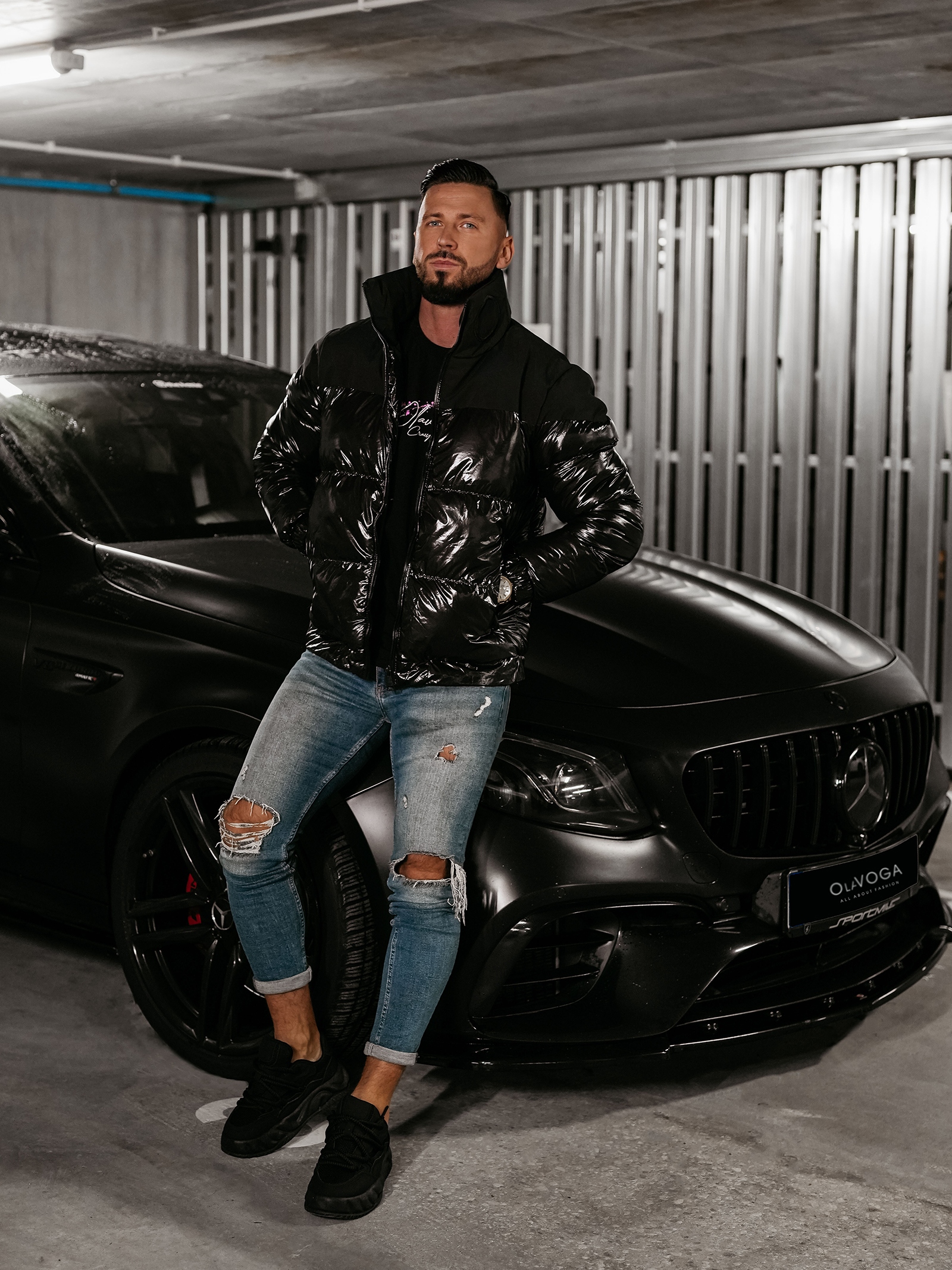 Kurtka męska z kołnierzem BENTON OLAVOGA czarna