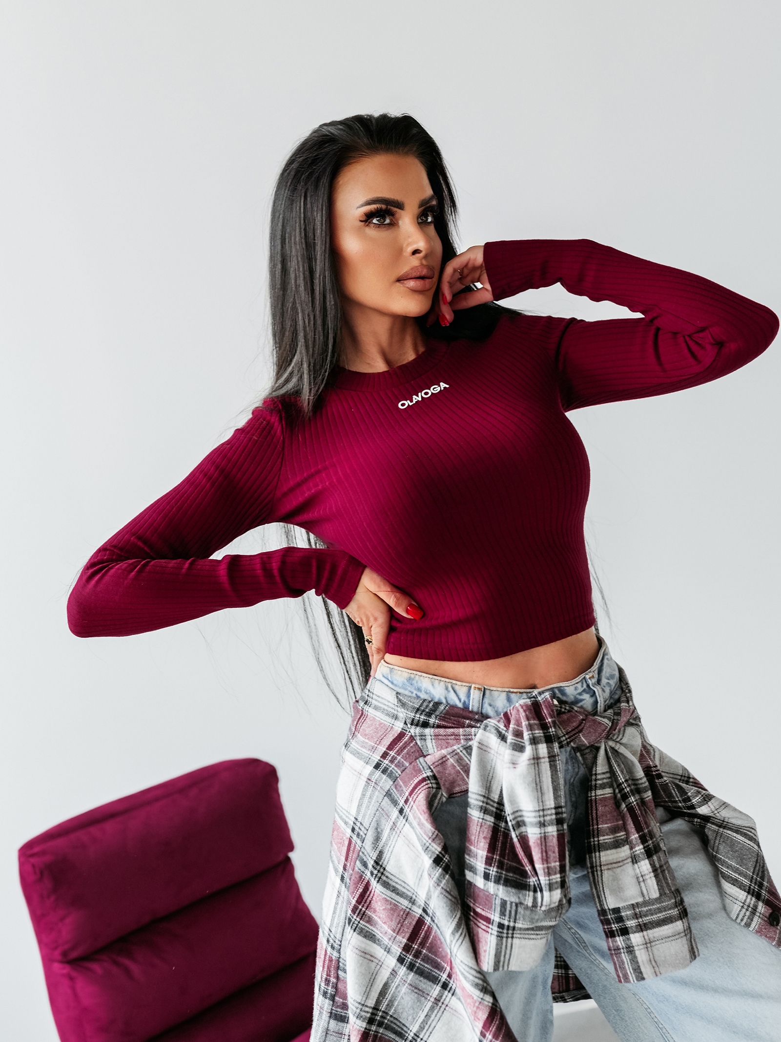 Bluzka przylegająca ATLANTA OLAVOGA bordowa