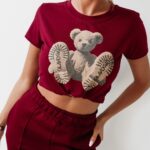 T-shirt taliowany NALLE OLAVOGA bordowy