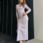 Komplet prążkowany Victoria Purple w paski biało-fioletowy