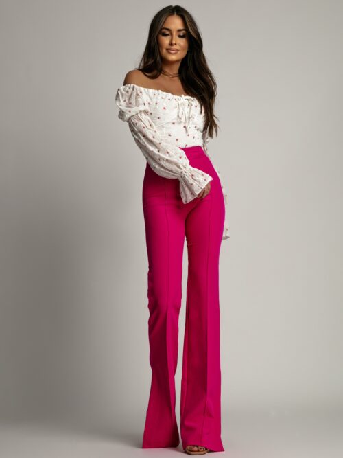 Spodnie eleganckie rozszerzane Hipnosis amarantowe