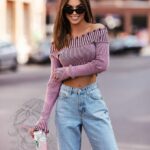 Bluzka prążkowana z przetarciami Sousy różowa