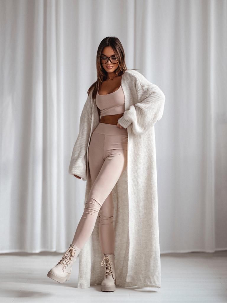 Kardigan maxi Tobos beżowy