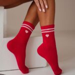 Skarpetki walentynkowe z sercem czerwono-białe