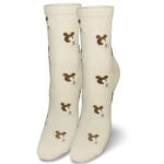 Skarpetki damskie wzorzyste - miś z cieniem ecru