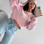 Bluza bawełniana MARI OLAVOGA pudrowy róż