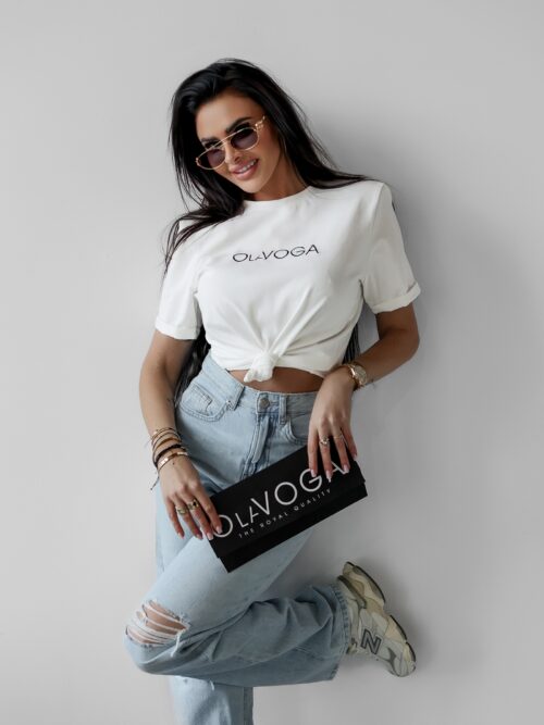 T-shirt bawełniany VIDA OLAVOGA ecru