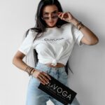 T-shirt bawełniany VIDA OLAVOGA ecru