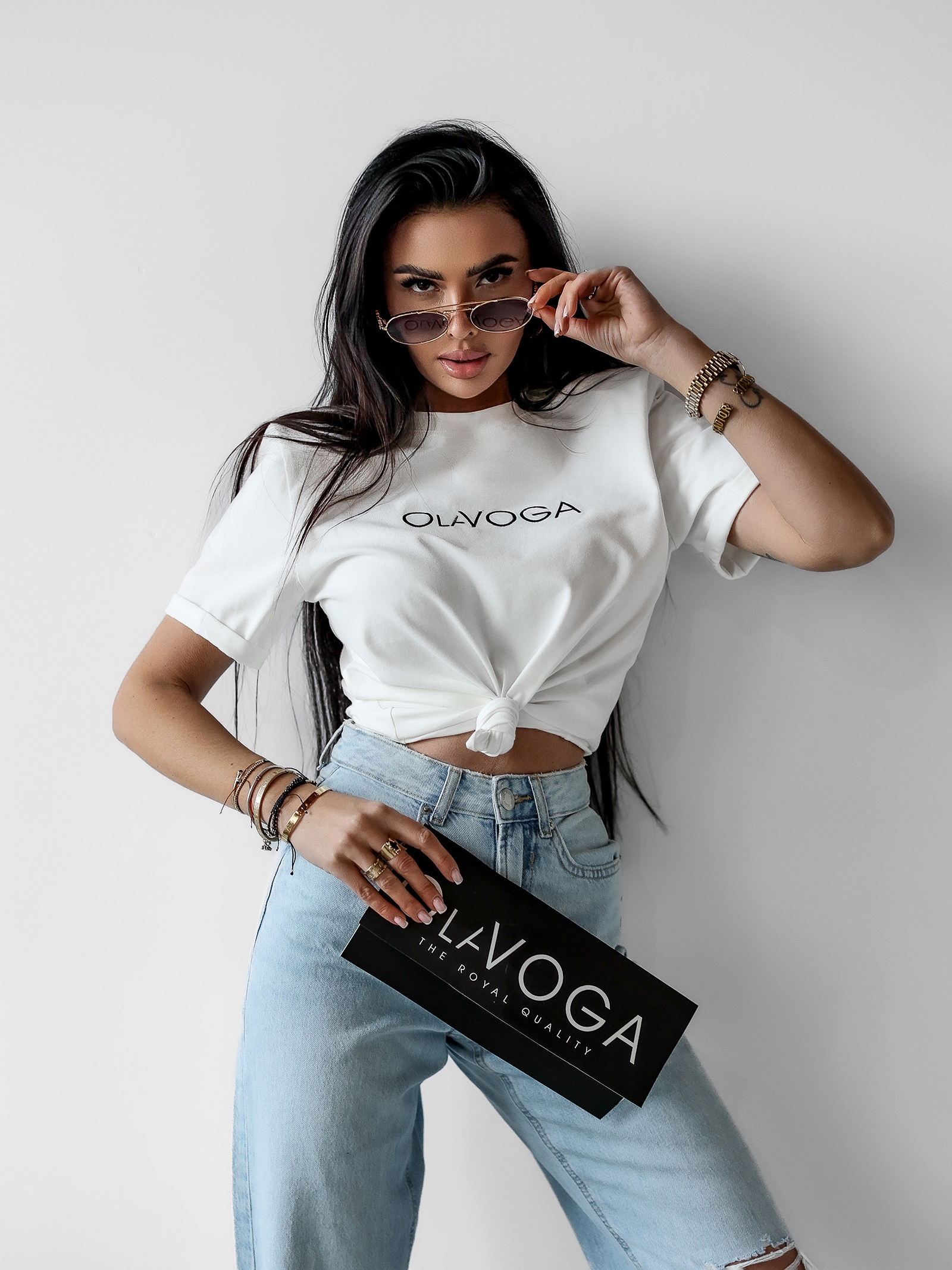 T-shirt bawełniany VIDA OLAVOGA ecru