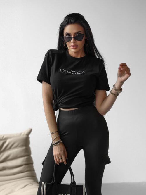 T-shirt bawełniany VIDA OLAVOGA czarny