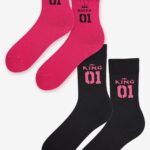 Zestaw skarpetek dla par King/Queen czarne/fuksja