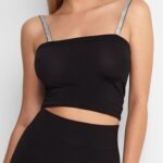 Top elastyczny z ozdobnym ramiączkami czarne