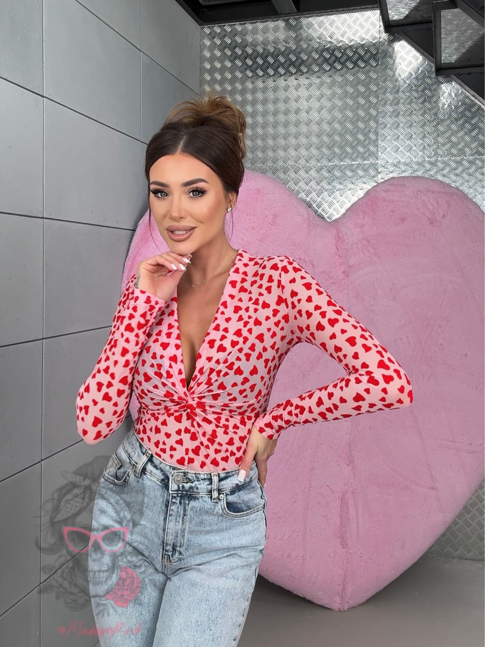 Body z siateczki w serduszka MoreMio różowe