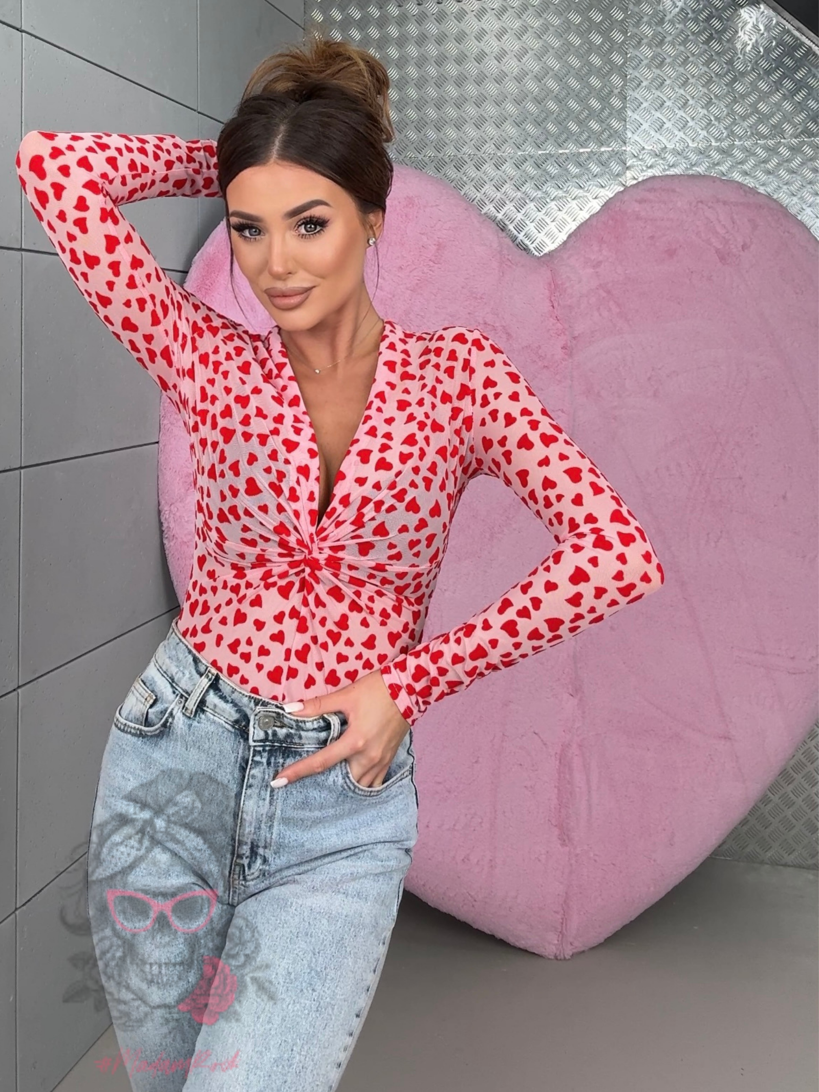 Body z siateczki w serduszka MoreMio różowe Body z siateczki w serduszka MoreMio różowe