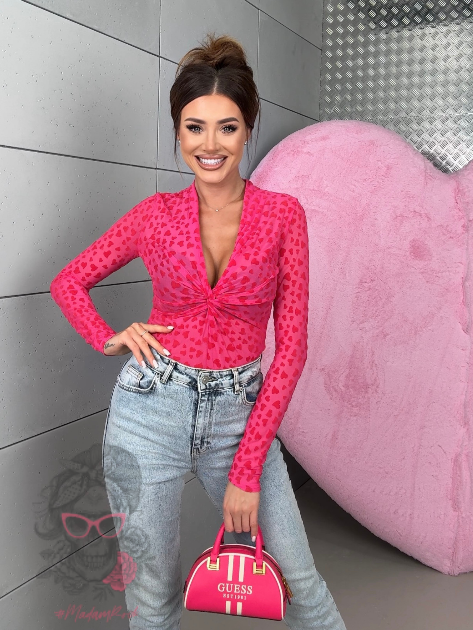 Body z siateczki w serduszka MoreMio fuksja