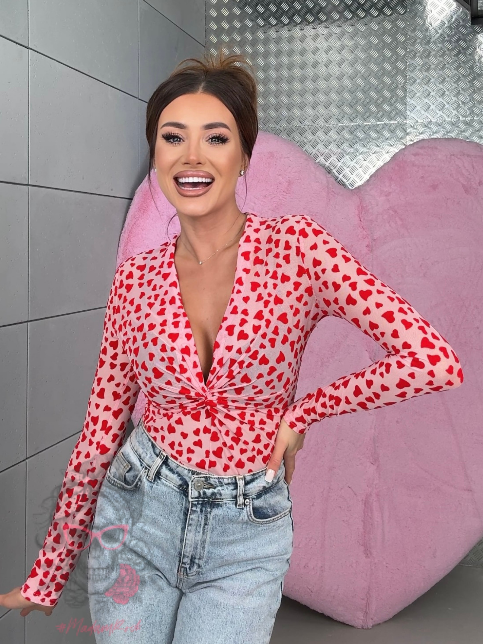 Body z siateczki w serduszka MoreMio różowe Body z siateczki w serduszka MoreMio różowe