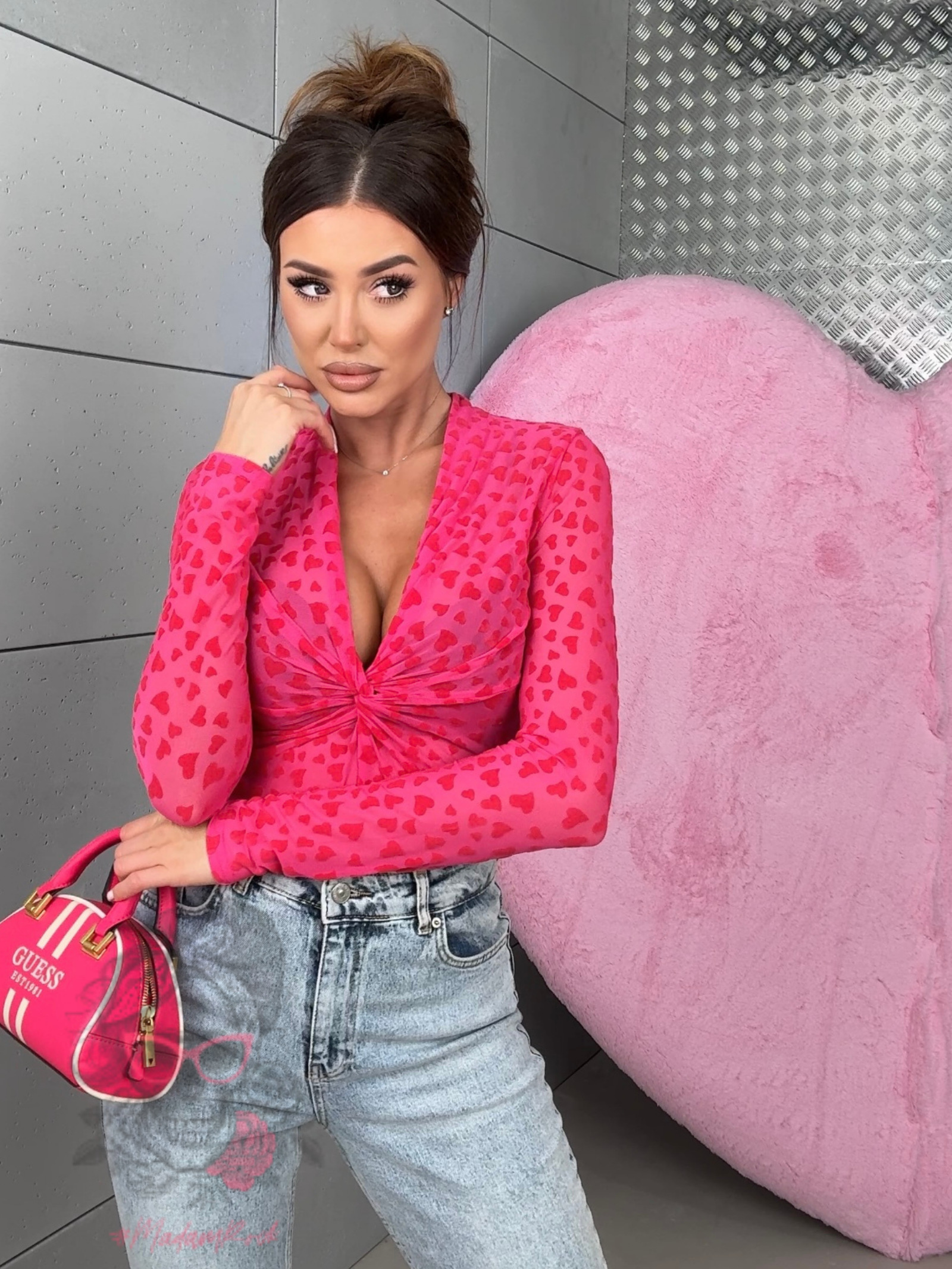 Body z siateczki w serduszka MoreMio fuksja Body z siateczki w serduszka MoreMio fuksja