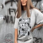 T-shirt dekatyzowany Anime jasnoszary