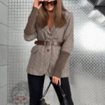 Marynarka w jodełkę z paskiem Moken kawa z mlekiem